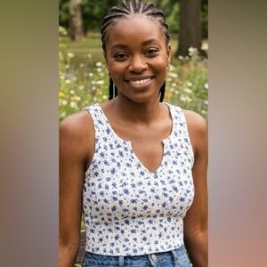 eye candy Women's Y2K Ribbed Tank with dainty Blue Floral Print